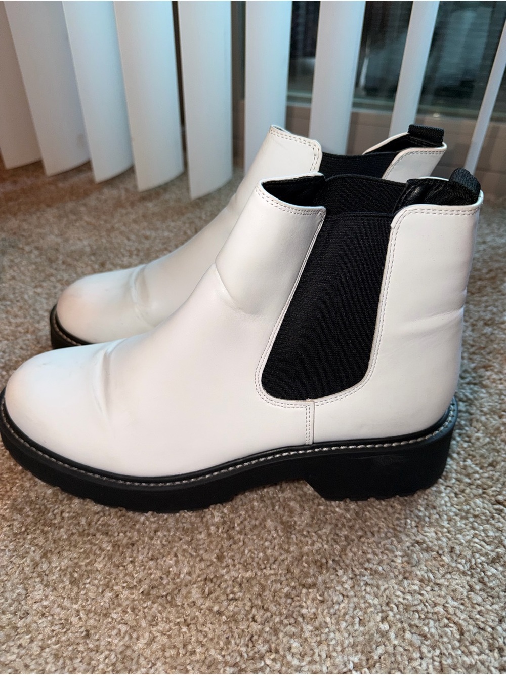 White Chelsea Platform Ankle Boots with Black Elastic Panels